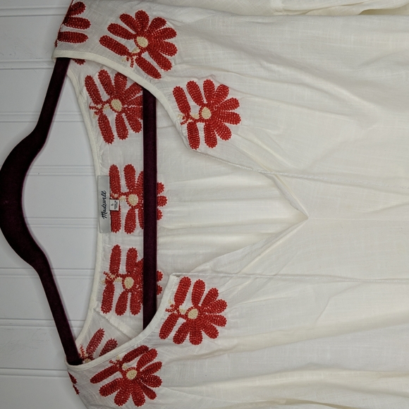 Madewell Blanca Embroidered Blanca Peasant Blouse Red - Picture 5 of 5